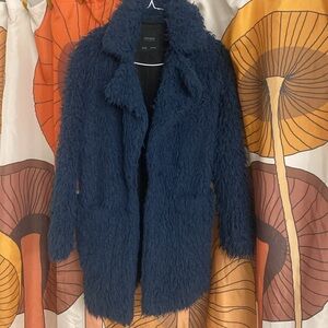 Zara Basic Blue Furry Fuzzy Jacket